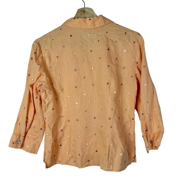 Richard Malcolm Light Orange Polka Dot Embroidered Linen Long Sleeve Button Down - Picture 2 of 4